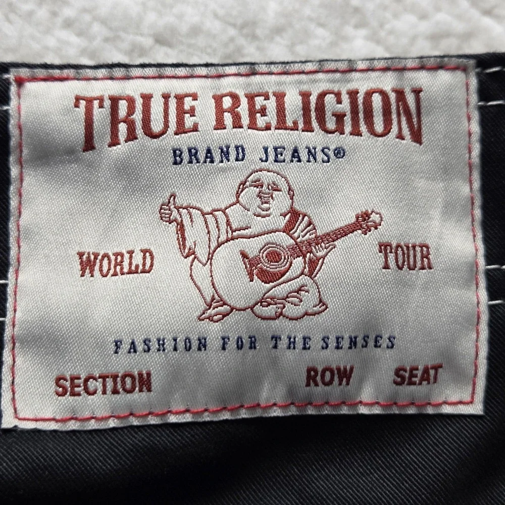 True Religion Cargo Pants Mens 36x32 Black Contrast Stitch Denim Pockets Casual